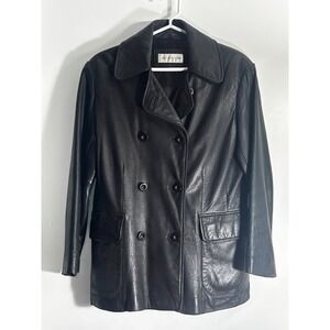 Jones New York Petite Leather Jacket Button Front Black Womens‎ Classic Style